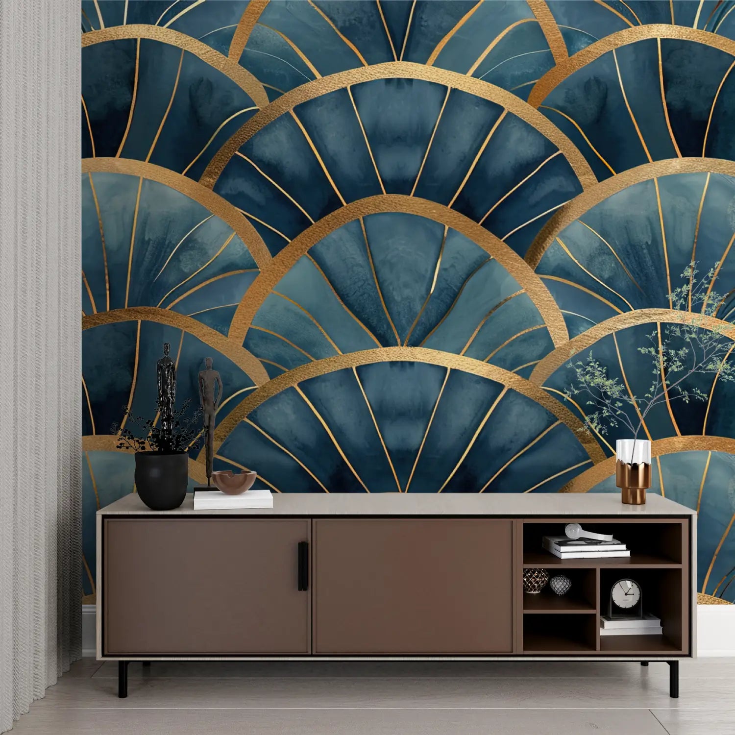 Geometric Wallpaper - Blue and Gold Arches