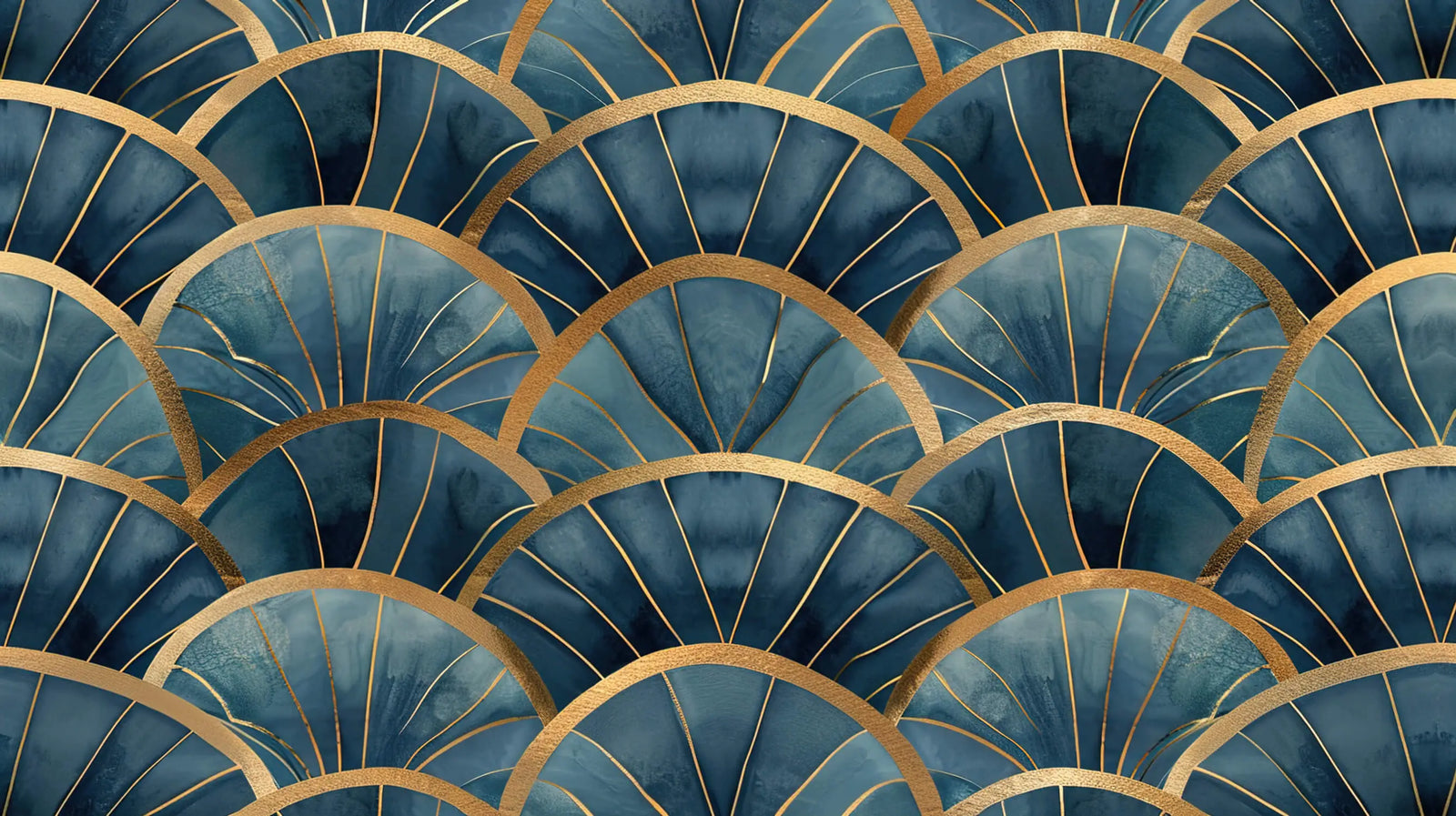 Geometric Wallpaper - Blue and Gold Arches