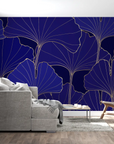 Papier Peint Feuillage - Ginkgo Bleu Nuit