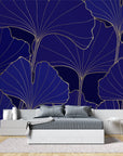 Papier Peint Feuillage - Ginkgo Bleu Nuit