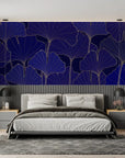 Papier Peint Feuillage - Ginkgo Bleu Nuit