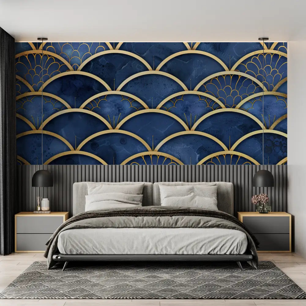 Japanese Wallpaper - Deep Blue Fan Pattern