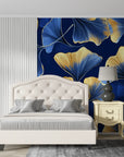 Japanese Wallpaper - Blue and Gold Ginkgo Leaves