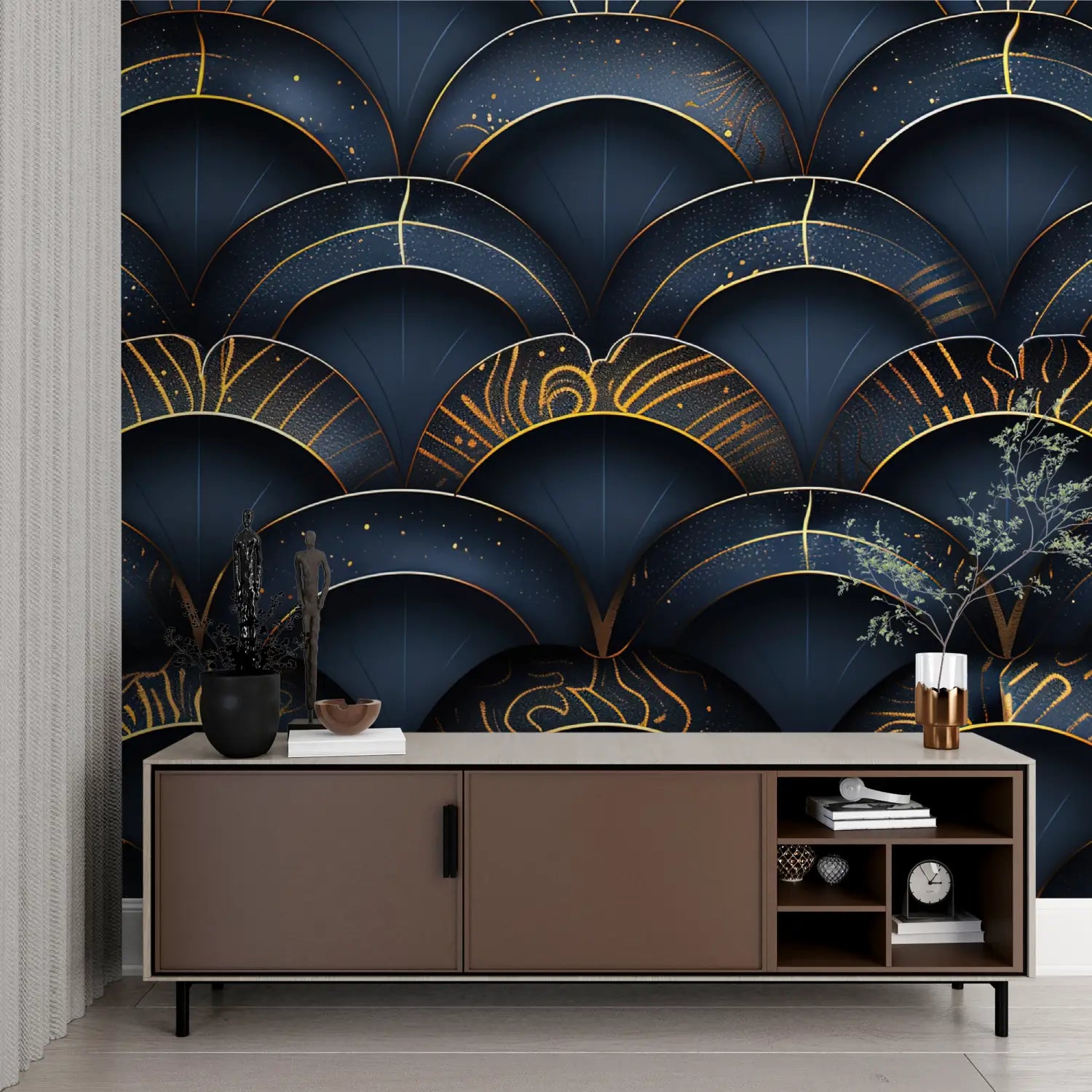 Geometric Wallpaper - Dark and Gold Scales