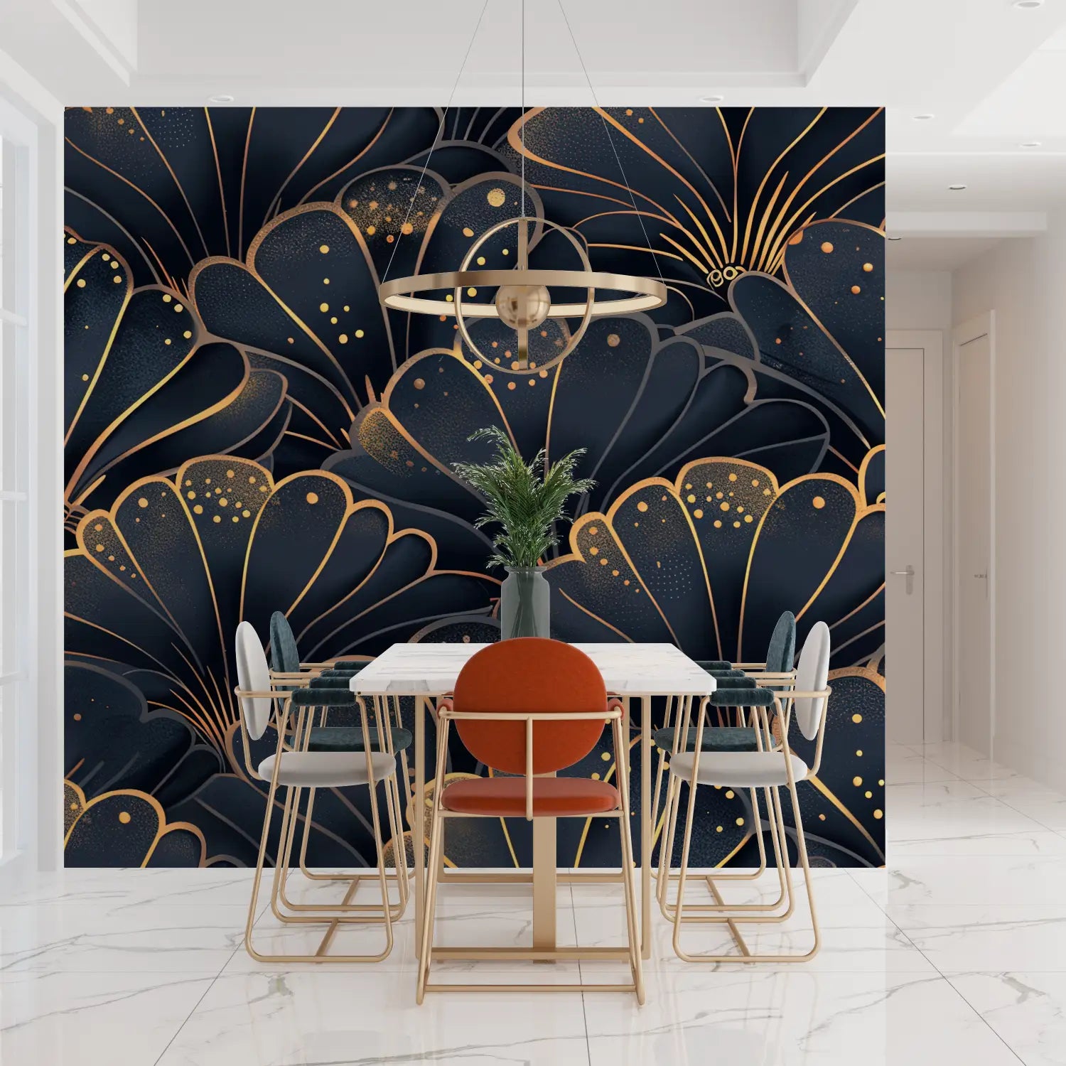 Japanese Wallpaper - Golden Fan Flowers