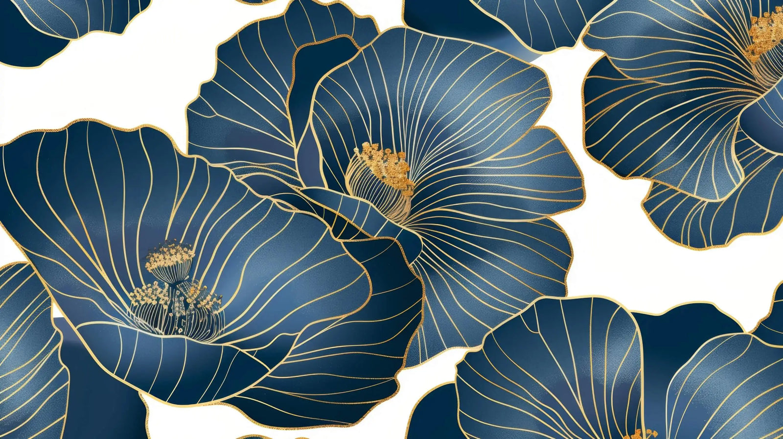 Floral Wallpaper - Elegant Petals with Golden Lines