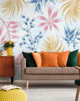 Papier Peint Art & Déco - Floral Bleu Rose Et Blanc