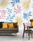 Papier Peint Art & Déco - Floral Bleu Rose Et Blanc