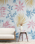 Papier Peint Art & Déco - Floral Bleu Rose Et Blanc