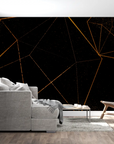 Geometric Wallpaper – Golden Polygons on Black Background