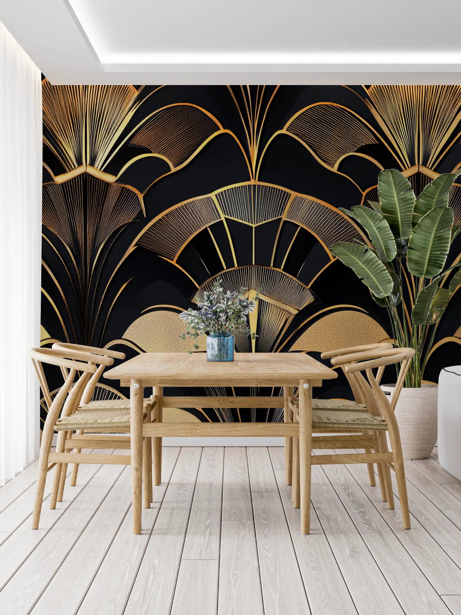 Art &amp; Deco Wallpaper - Stylized Black and Gold Flowers