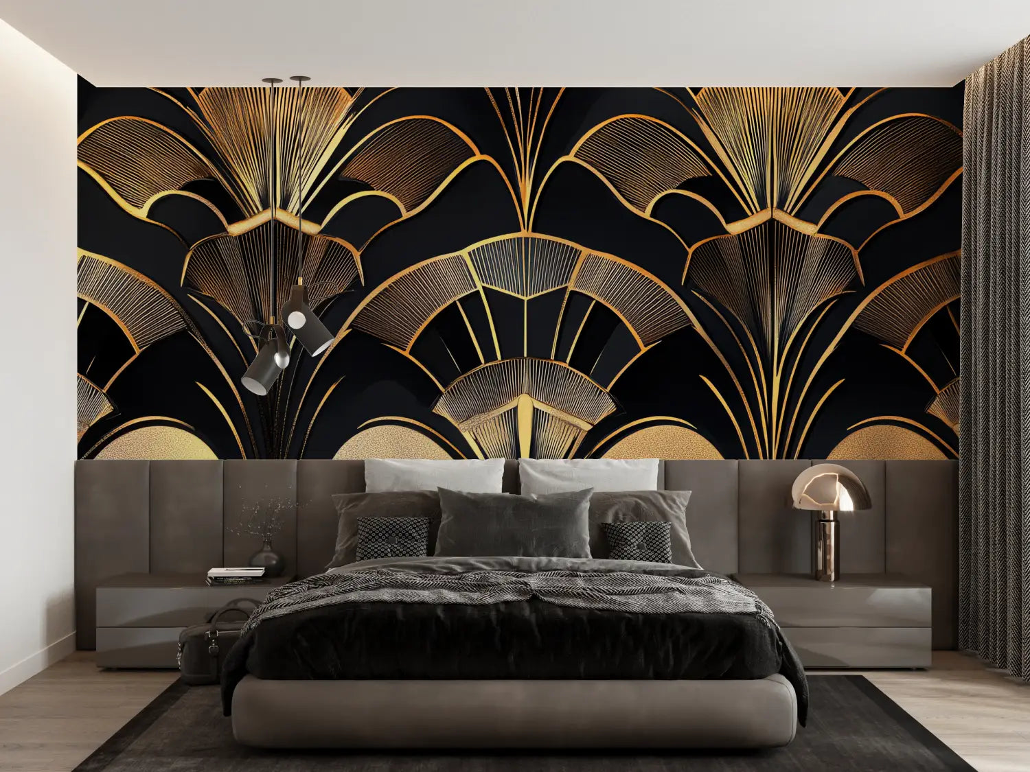 Art &amp; Deco Wallpaper - Stylized Black and Gold Flowers