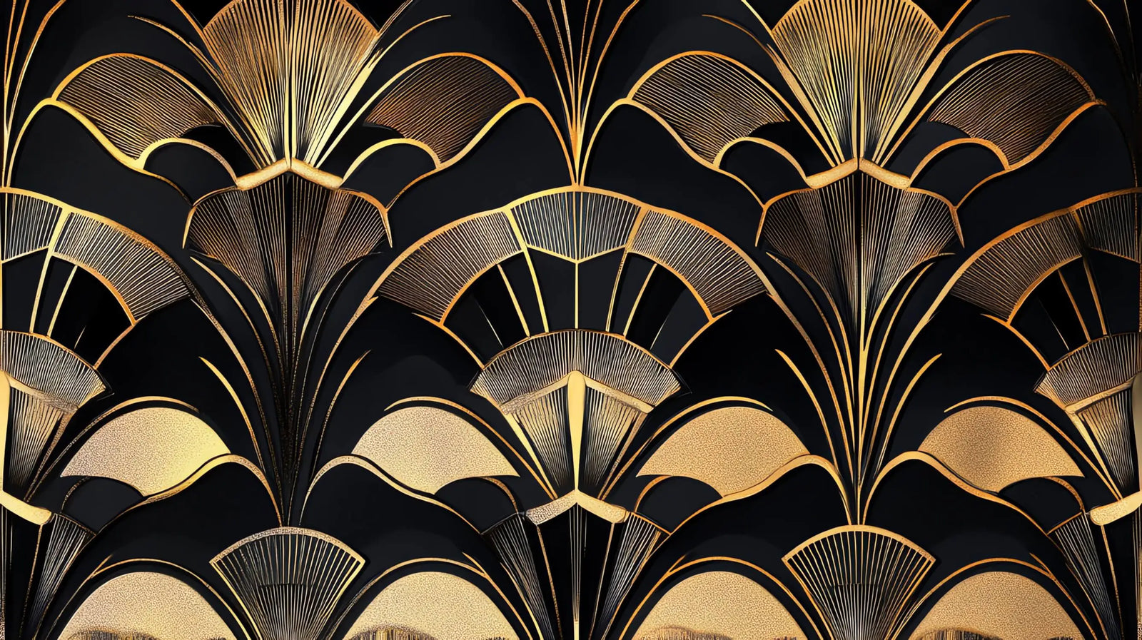 Art &amp; Deco Wallpaper - Stylized Black and Gold Flowers