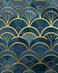 Papier Peint Art & Déco – Écailles Dorées sur Bleu Profond