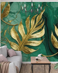 Art Deco Wallpaper - Golden Leaves on Marble