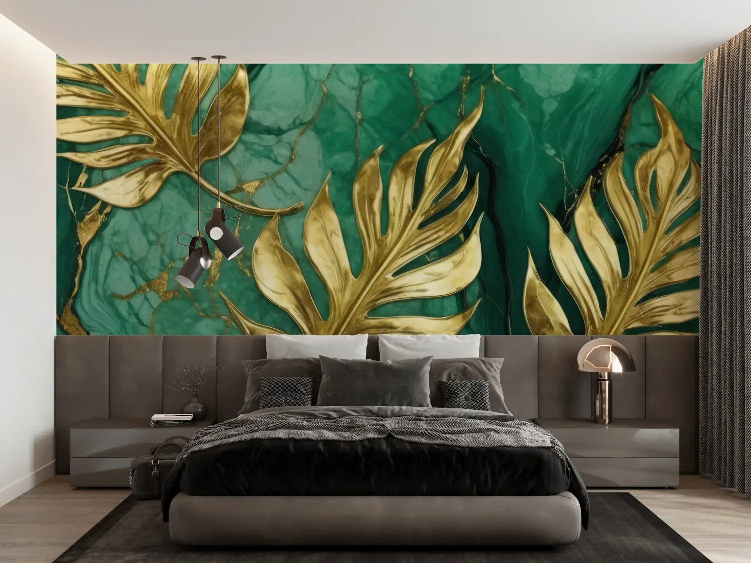 Art &amp; Deco Wallpaper - Golden Leaves on Marble