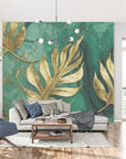 Art Deco Wallpaper - Golden Leaves on Marble