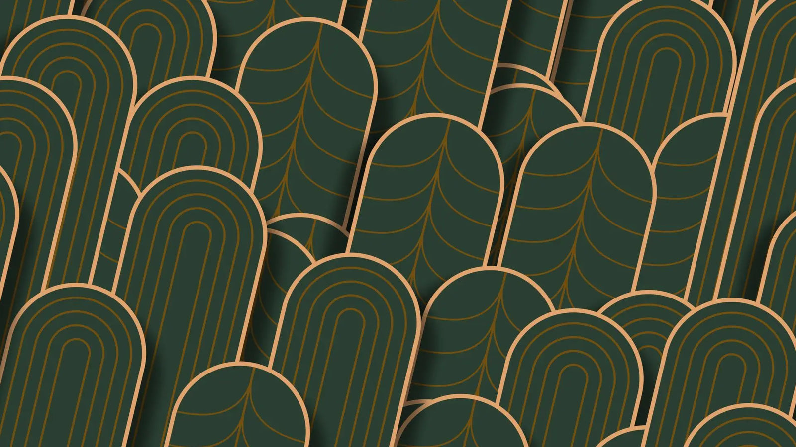 Art &amp; Deco Wallpaper – Golden Arches on Green Background