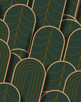 Papier Peint Art & Déco – Arches Dorées sur Fond Vert