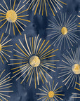 Papier Peint Art & Déco – Soleils Dorés sur Bleu Nuit