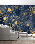 Papier Peint Art & Déco – Soleils Dorés sur Bleu Nuit