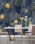 Papier Peint Art & Déco – Soleils Dorés sur Bleu Nuit