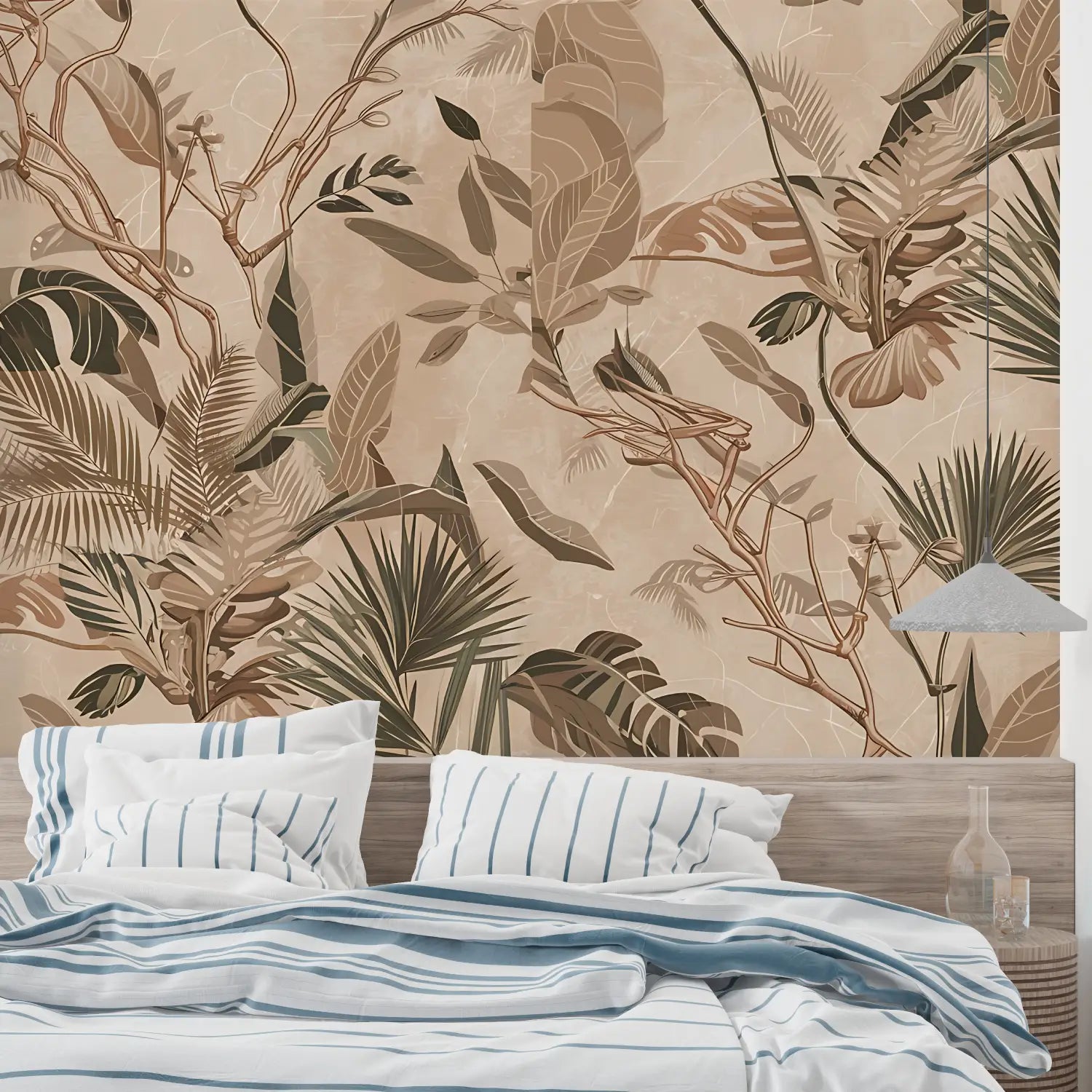 Papier Peint Tropical - Feuillage Exotique Beige