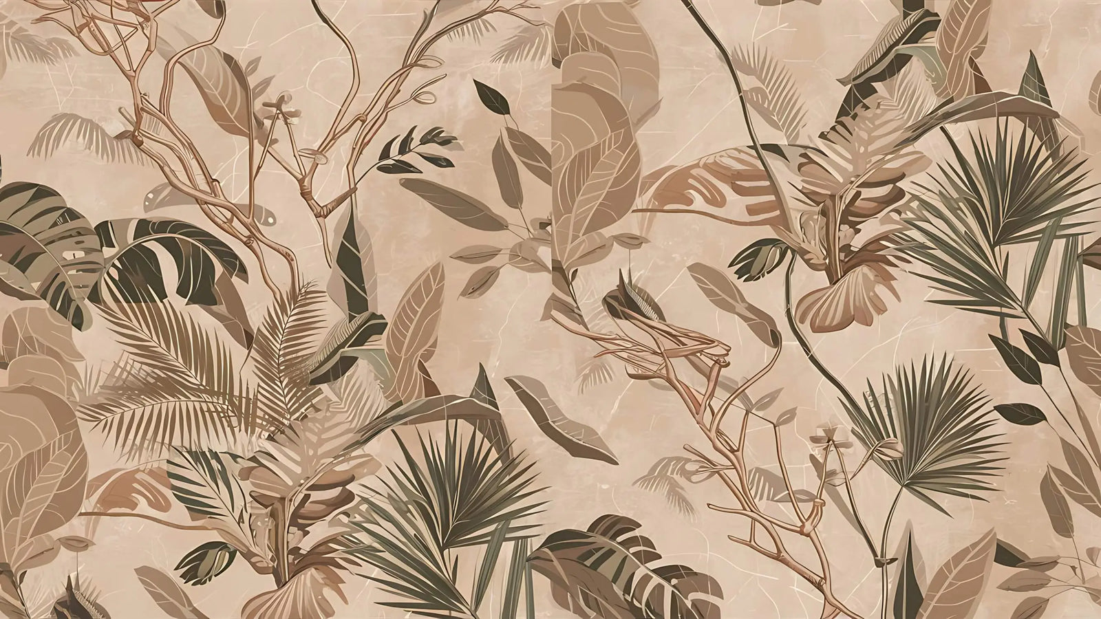 Papier Peint Tropical - Feuillage Exotique Beige