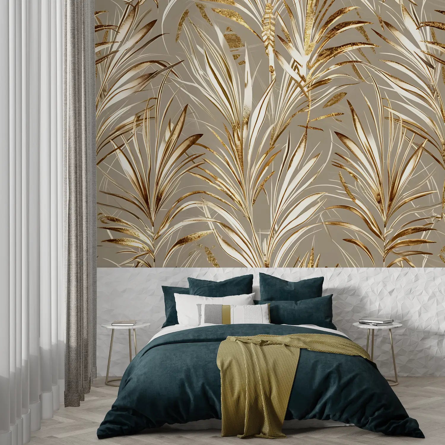 Tropical Wallpaper - Golden Palms on Beige Background