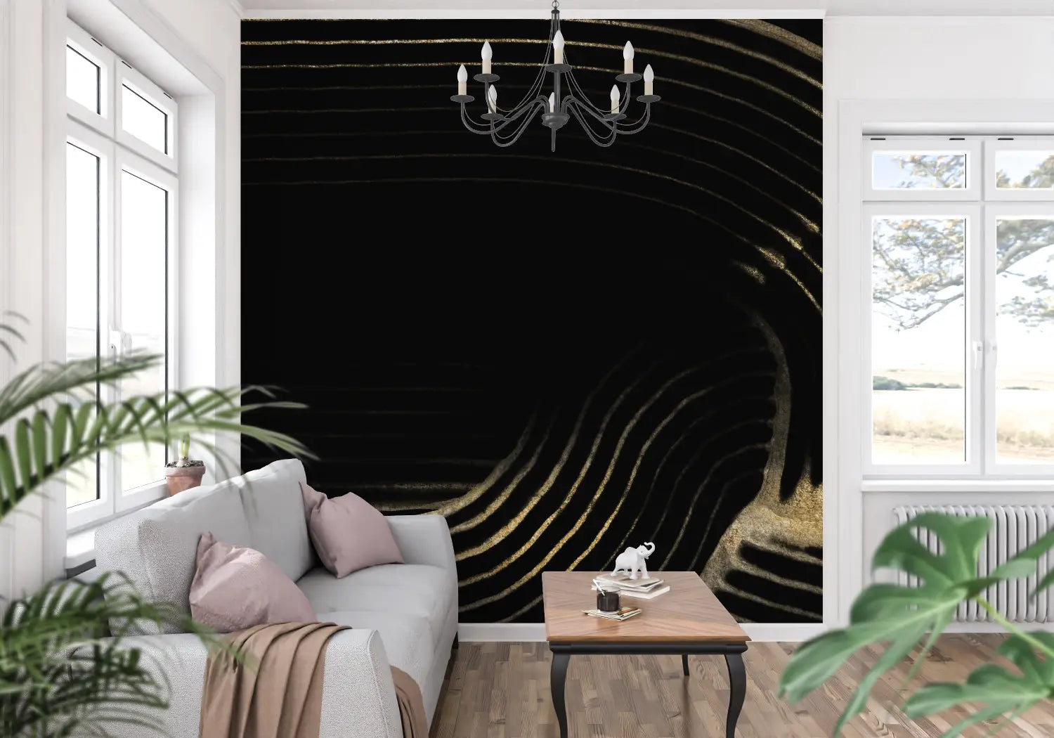 Black and White Wallpaper - Abstract Golden Ripples