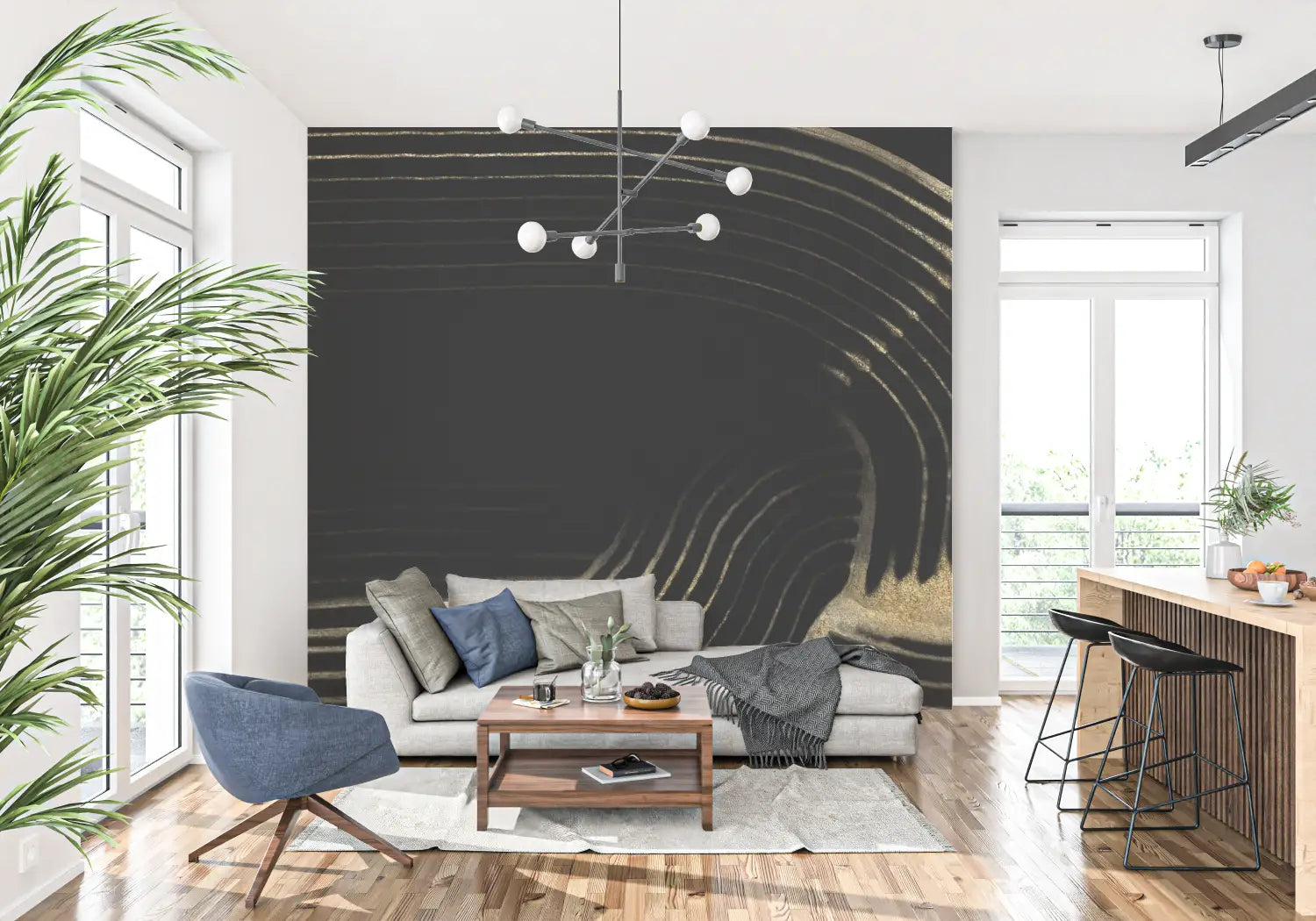 Black and White Wallpaper - Abstract Golden Ripples