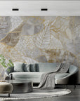 Foliage Wallpaper – Collage of Golden Leaves on Marble