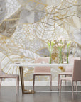 Foliage Wallpaper – Collage of Golden Leaves on Marble
