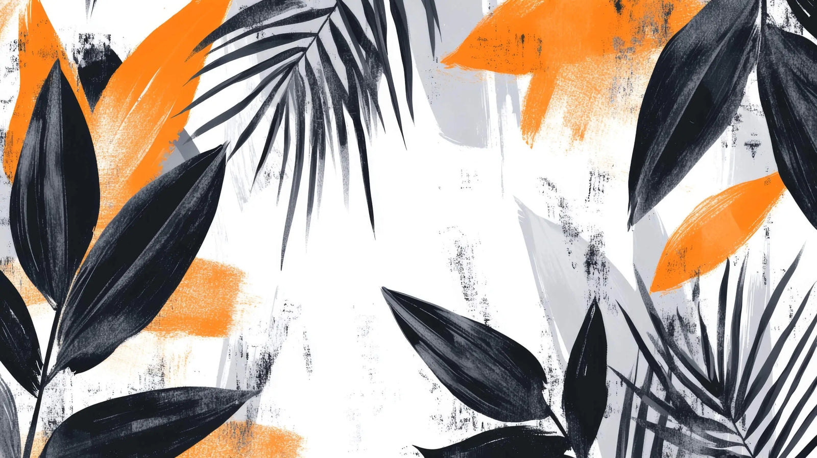 Black and White Wallpaper - Orange Graphic Leaves