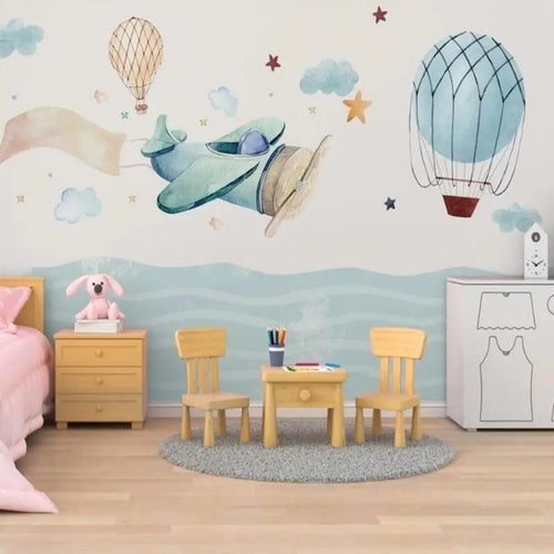 Papier Peint Enfant - Rêverie Aérienne et Montgolfières