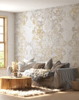 Art Deco Wallpaper – Golden Scrolls on Luminous Marble