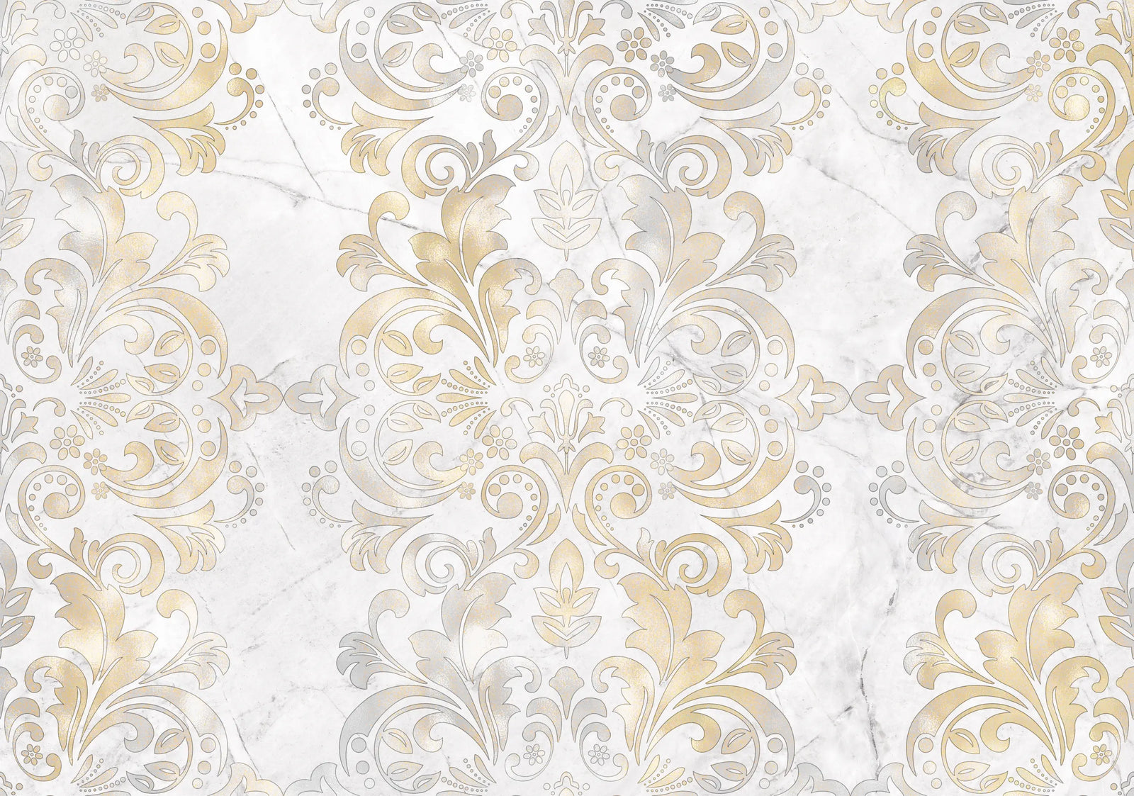 Art &amp; Deco Wallpaper – Golden Scrolls on Luminous Marble