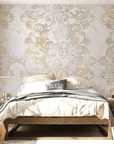 Art Deco Wallpaper – Golden Scrolls on Luminous Marble