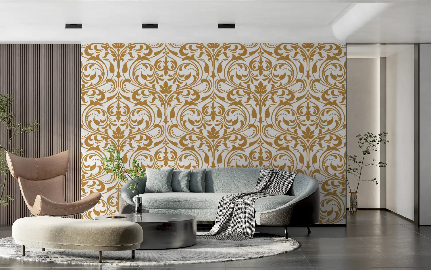 Art &amp; Deco Wallpaper – Gold Baroque Patterns on Ivory