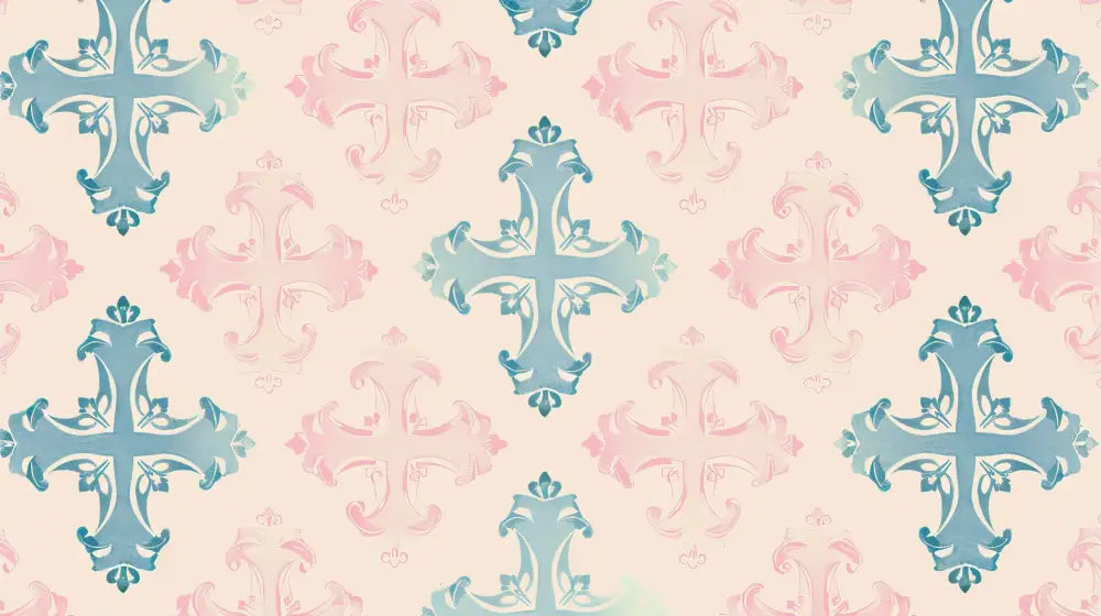 Papier Peint Baroque - Bleu Et Rose