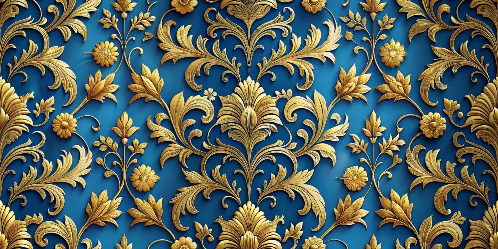 Papier Peint Baroque - Doré Et Bleu