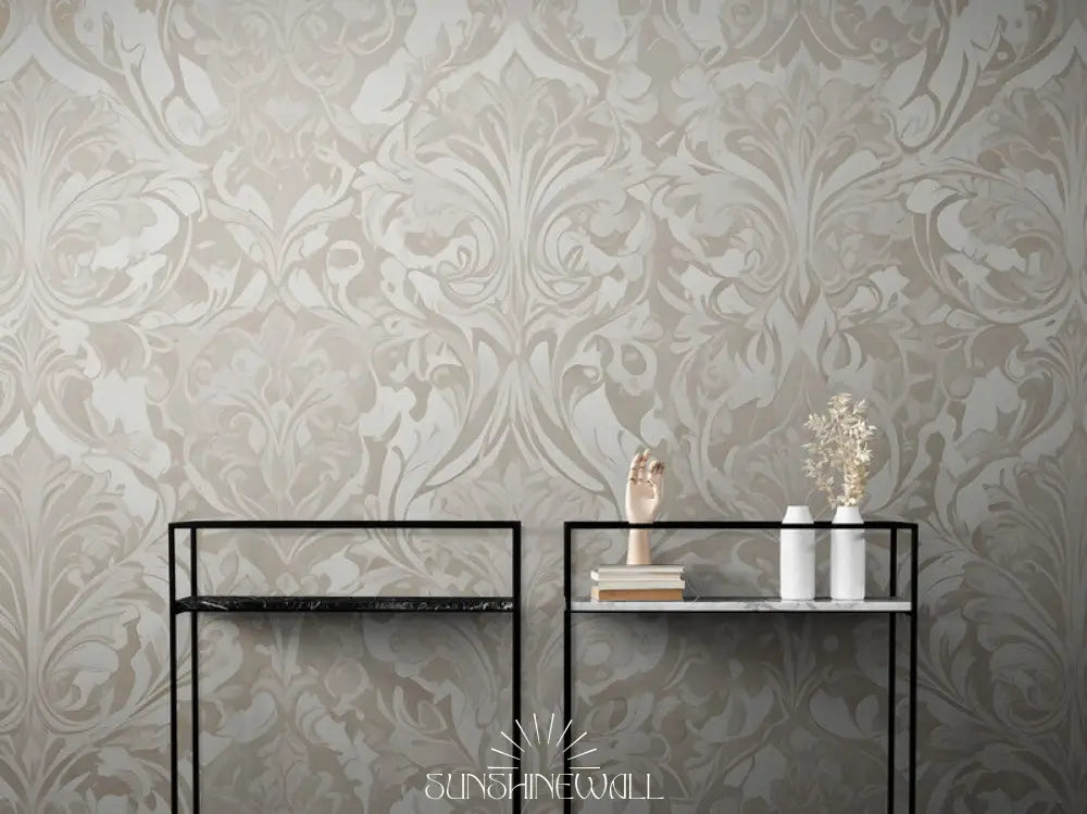 Papier Peint Baroque - Élégance Beige Et Gris