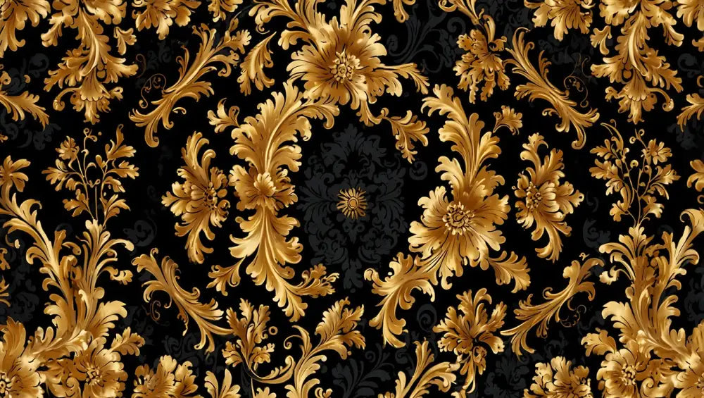 Papier Peint Baroque - Noir Et Doré