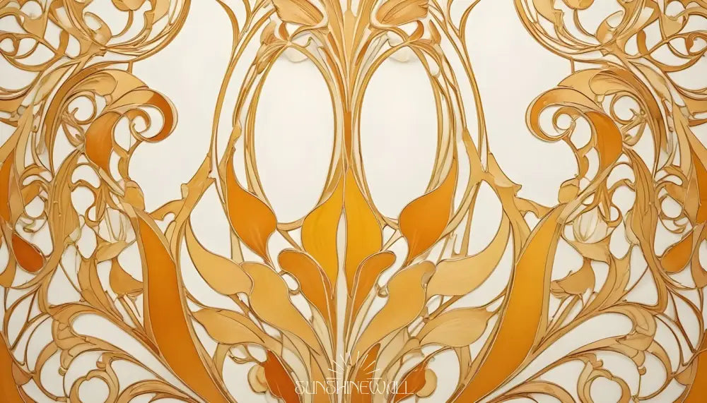 Papier Peint Baroque - Orange Et Doré