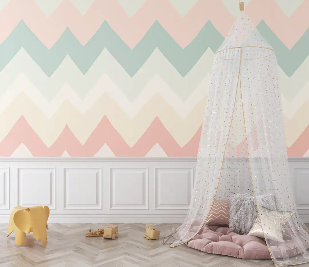 Papier Peint Géométrique – Zigzag Pastel et Douces Teintes