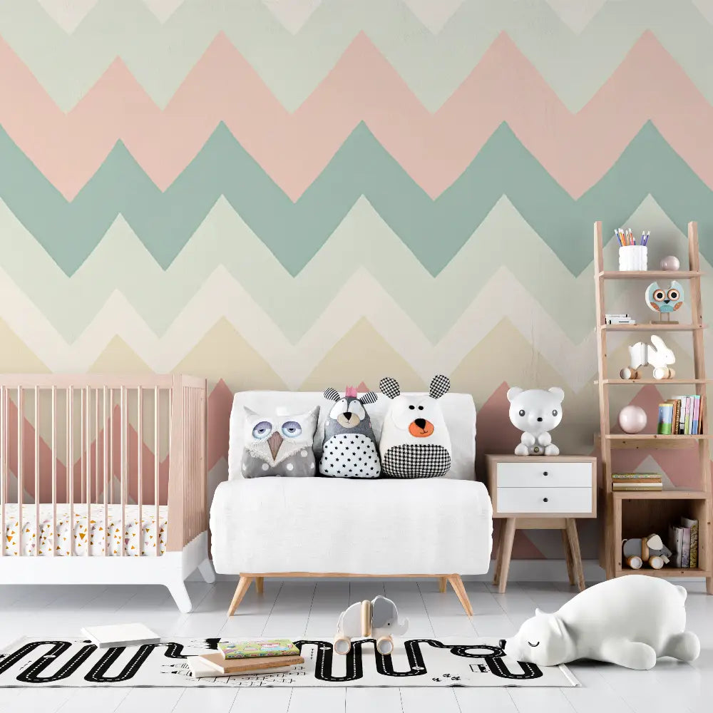 Papier Peint Géométrique – Zigzag Pastel et Douces Teintes