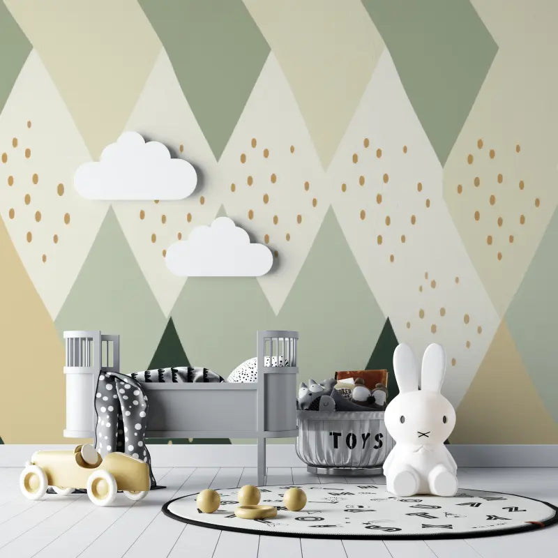 Papier Peint Géométrique – Losanges Pastels à Pois Dorés