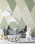 Geometric Wallpaper – Pastel Diamonds with Gold Polka Dots