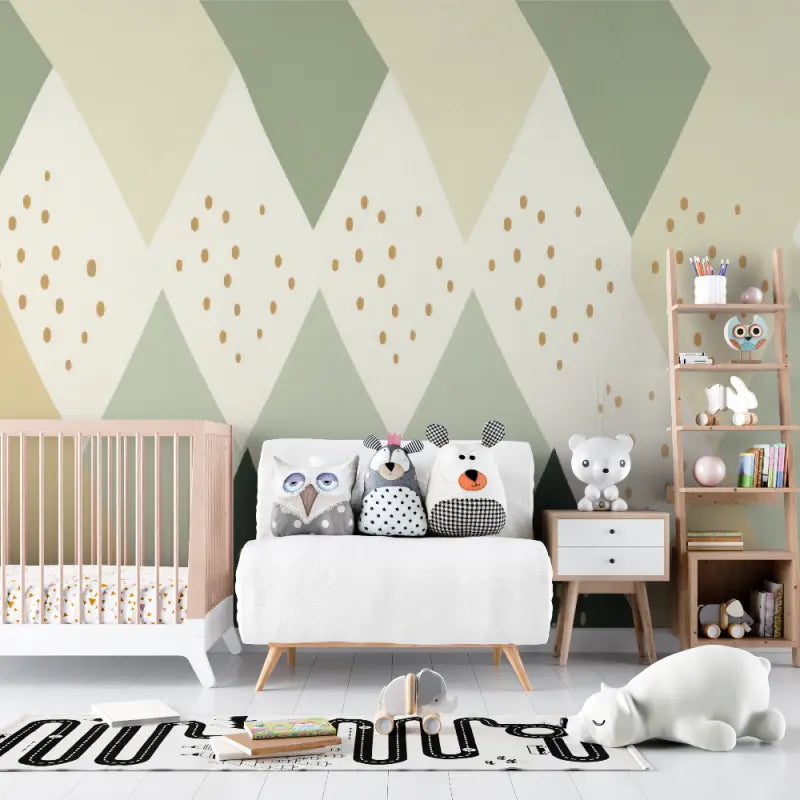 Papier Peint Géométrique – Losanges Pastels à Pois Dorés