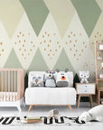 Geometric Wallpaper – Pastel Diamonds with Gold Polka Dots